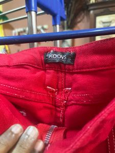 Red High-Waisted Zipper Jeans