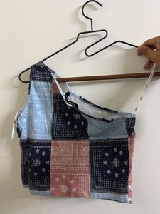 Patchwork One-Shoulder Crop Top