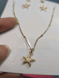 Sale _Gold Starfish Necklace and Earring Set
