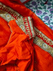 orange work saree with blouse