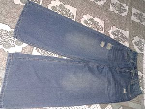 Distressed Wide Leg Denim Jeans