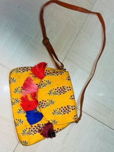 Boho Yellow Tasseled Sling Bag