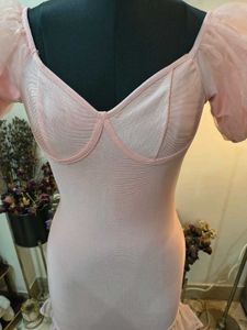 Pink Puff Sleeve Ruffle Dress