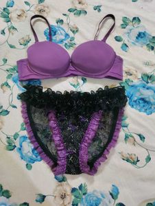 Purple Bra & Lace Panty Set