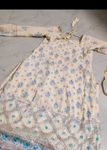Elegant Cream Kurta with Blue Floral Print
