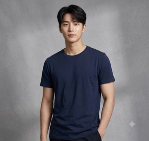 H&M Men's Navy Blue Basic T-Shirt