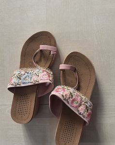 Embroidered Pink Sandals