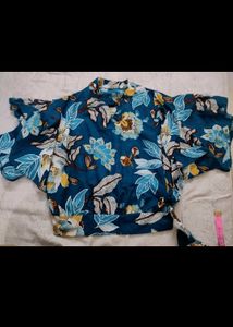 Chic Blue Floral Wrap Top