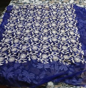 Navy Blue Golden Embroidered One Mtre Cloth💙