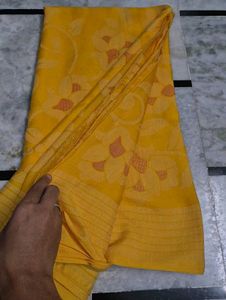 Vibrant Yellow Floral Saree