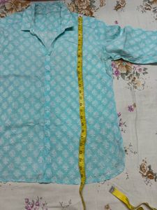Blue Printed Cotton Kurta