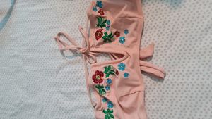 Embroidered Pink Bikini Top