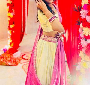 Cream &amp; purple Lehenga choli set