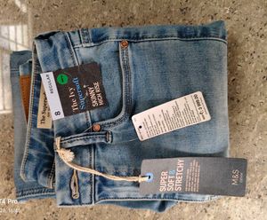 M&amp;S Blue skinny jeans+Mul cotton Chikankari kurti