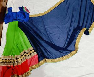 🇳🇿💫🎀 Elegant Blue &amp; Green Embellished Saree