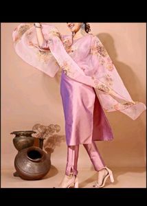 Elegant Pink Kurta Set with Floral Dupatta