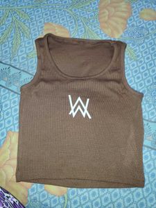 Brown Ribbed Tank Top
