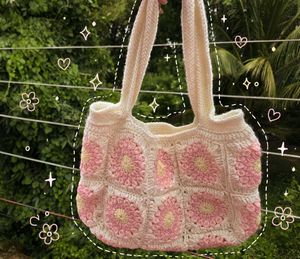 Handmade Crochet Flower Tote Bag