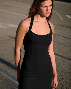 Sleek Black Halter Neck Midi Dress