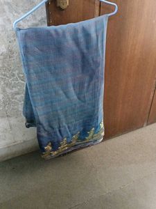 Blue Saree with Gold Border