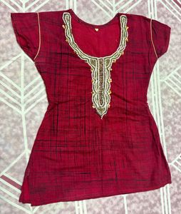 Red Embellished Kurta