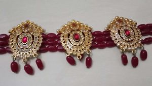 Elegant Red Beaded Choker Necklace Set without ear