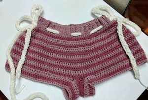 Crochet Striped High Waisted Shorts