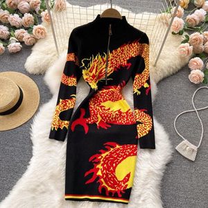 Dragon Print Knit Bodycon Dress