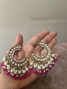 Elegant Pearl &amp; Pink Stone Earrings