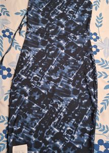 Blue Printed Halter Neck Tie-up Midi Dress