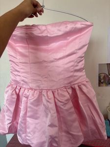Chic Strapless Pink Bubble Hem Dress
