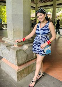 Chic Blue &amp; White Print Sleeveless Dress