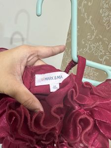 Girls Burgundy Ruffled Party Dress