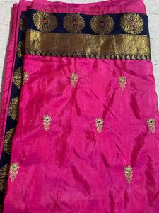 Vibrant Pink Embroidered Silk Saree