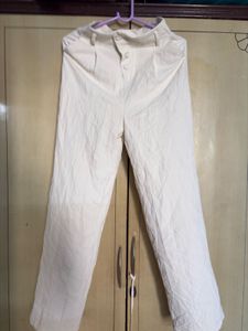 Cream High-Waisted Wide-Leg Pants