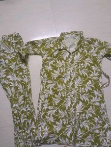 Olive Green Leaf Print Co-ord Set