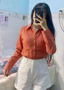 Chic Striped Orange Button-Up Shirt