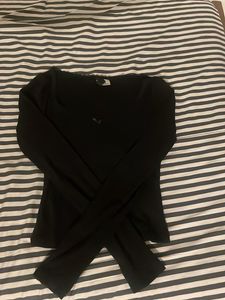 Black Long Sleeve Top with Bow Detail