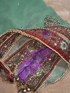 Purple Green Festive Saree(with blouse)