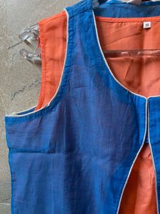 BIBA Blue &amp; Orange Layered Kurta