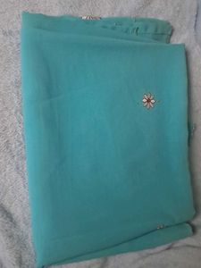 Beautiful Teal Saree with Floral Embroidery