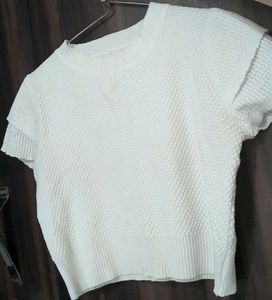 White Textured Knit Top