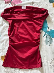 Solid Boat Neck Off The Shoulder Top In Burgundy