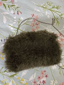 Faux Fur Olive Chain Clutch Bag