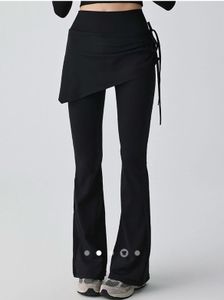 Flared Black Pants with Skirt Overlay(27)