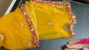 Yellow Embroidered Dupatta With Blouse Piece