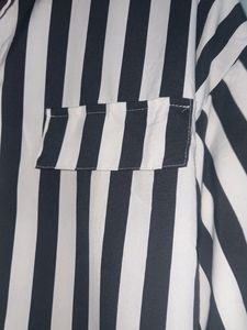 Navy Blue White Striped Shirt