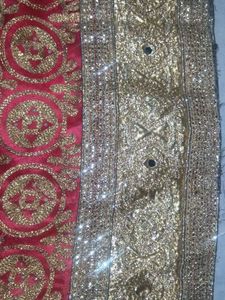 Elegant Red Dupatta with Gold Border(no blouse