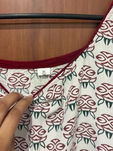 White Kurta with Floral Print