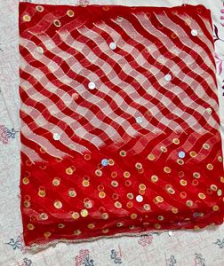 New Unused Vibrant Red Sequined Saree